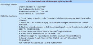 CH Muhammedkoya Scholarship 2019-20 for Girl students of Kerala