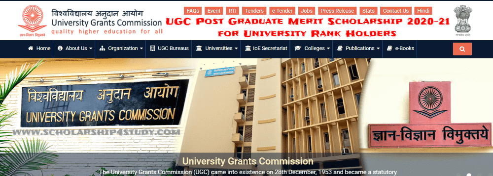 UGC Post Graduate Merit Scholarship 2020