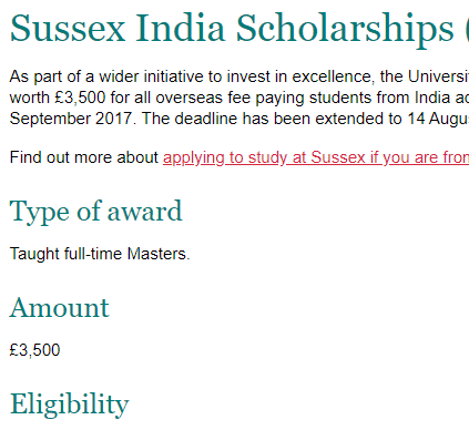 Sussex India Scholarship 2020